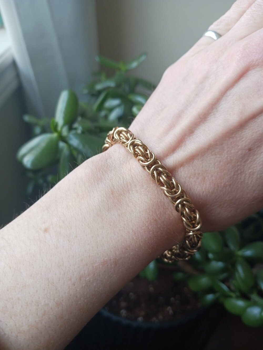 Vintage 90s Heavy 36g Gold Plated Byzantine Toggle Bracelet